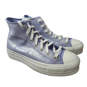 Converse All Star Lift Platform High Top Lilac Suede Shimmer Sneakers Size 10.5